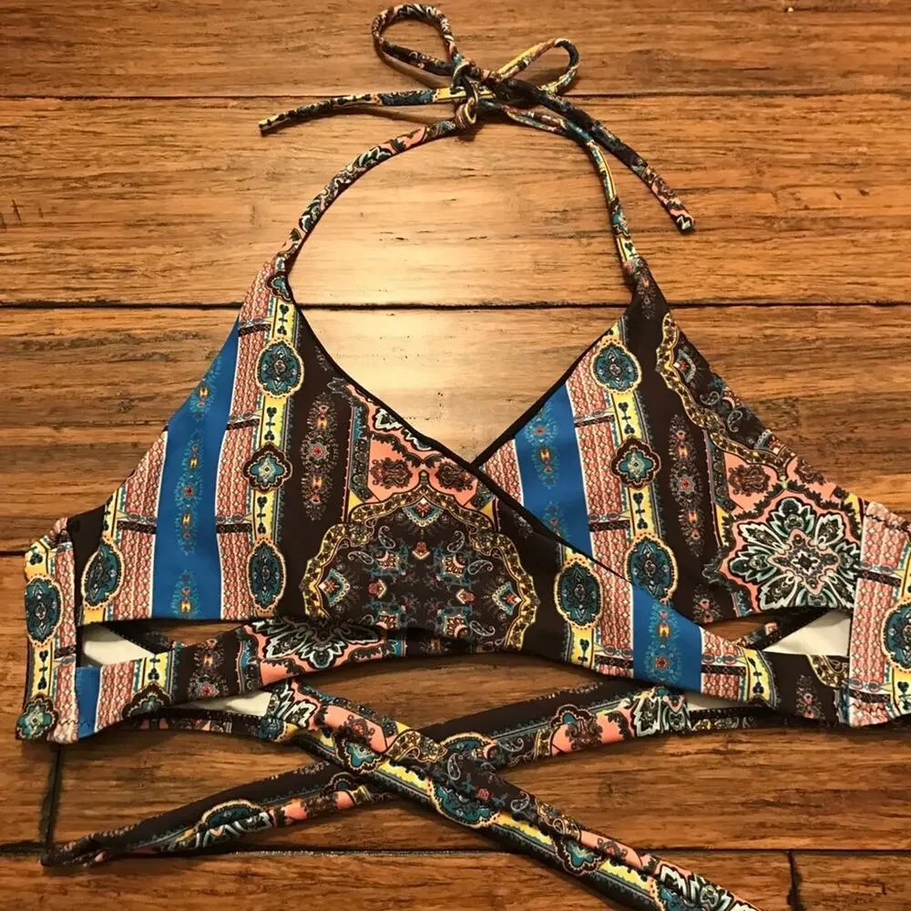 Tribal Print Criss Cross Bikini Cutout Two Piece Swimsuit Boho Beach